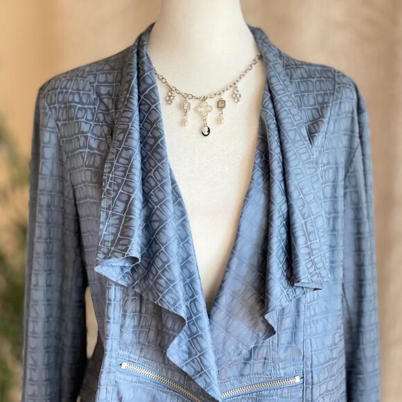 NWT Lena Gabrielle Blue Snake Print Drape Lapel Blazer Fairycore Jacket Size 12 - Picture 2 of 7